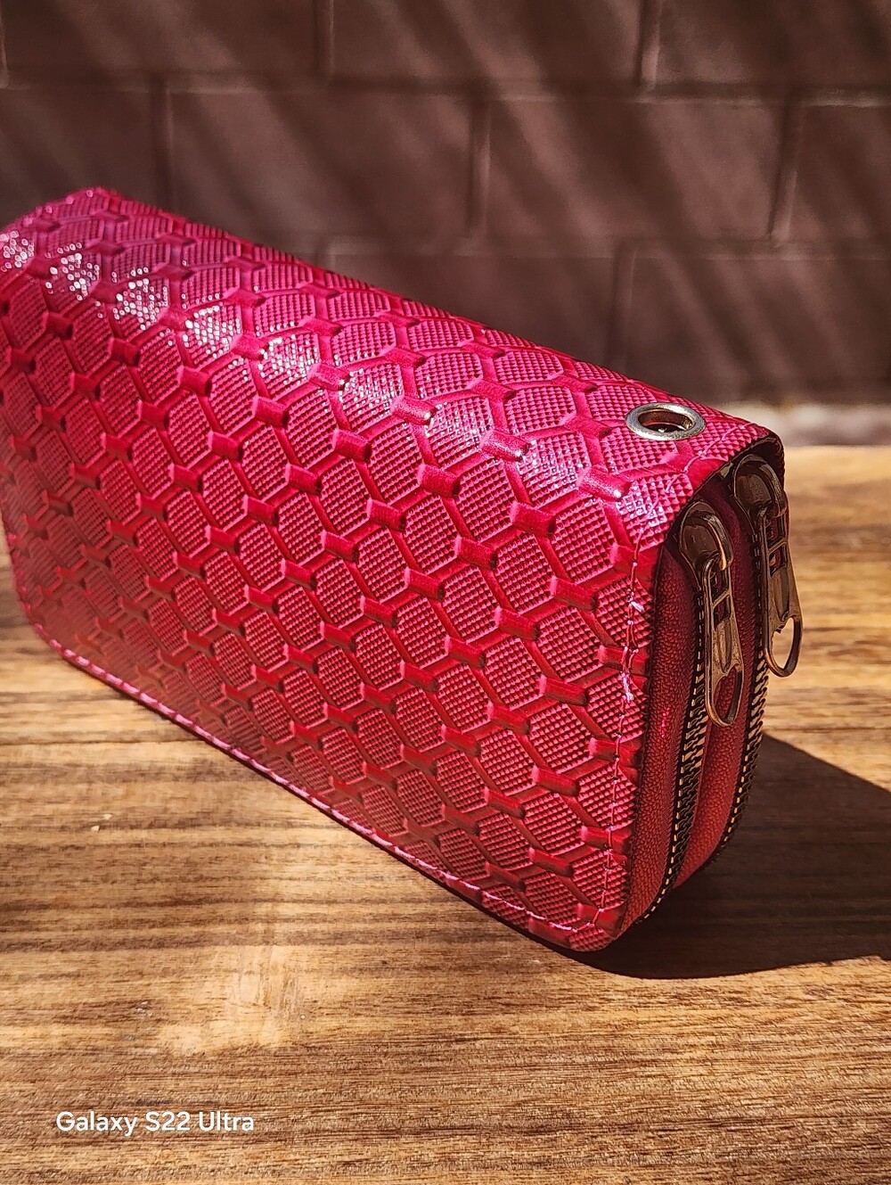 Woman's Multi Department Dark Pink Textured Small Double Zip Around Wallet - Picture 13 of 13